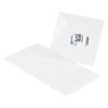 Clear acrylic panel with a single chrome metal clip shown alongside a sheet of square adhesive pads