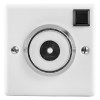 Front view of a 230v 200n conquest steel surface mounted door retainer showing circular metal part and black square button