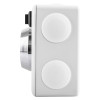 Side view of 230v 200n conquest steel surface mounted door retainer showing rectangular body with two round buttons