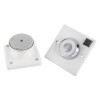 230v 200n conquest steel flush mounted door retainer showing two white mounting bases with circular steel parts and a switch