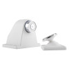 Front view of 24v 200n standard floor mounted door retainer showing its main components in white and metal finish