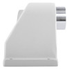 Side view of a 24v 200n standard floor mounted door retainer showing its white casing and metal cylinder end