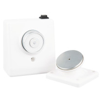 Image of Gf3870351 Doormouse Wall Mounted Door Retainer White 24V 200N showing main unit and magnet plate on a white background