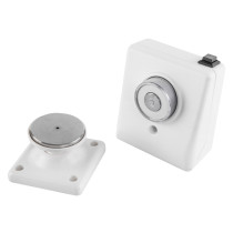 230v 200n white wall mounted door retainer doormouse showing all parts of the kit on a white background
