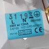 230v 200n white wall mounted door retainer doormouse showing internal magnet with blue label and electrical specifications