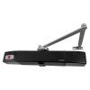 geofire agrippa acoustic free swing door closer black shown at an angled view with arm extended