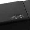 Close-up detail of the black geofire agrippa acoustic free swing door closer showing the textured surface and logo