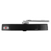 Front view of geofire agrippa acoustic free swing door closer in black showing the main body and attached arm