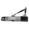 angled view of geofire agrippa acoustic free swing door closer in polished chrome finish