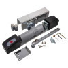 geofire agrippa acoustic free swing door closer polished chrome parts laid out including main unit batteries screws and brackets