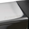 Close-up detail of the polished chrome surface showing the Agrippa engraving on the Geofire Agrippa acoustic free swing door closer