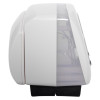 Side view of a geofire agrippa deaf alart acoustic pillow alarm showing its white body and transparent section
