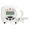 Front view of the geofire agrippa acoustic digital pillow showing its buttons and display screen with a coiled cord attached