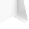 White metal right‑angle bracket with evenly spaced circular holes along both vertical and horizontal faces.