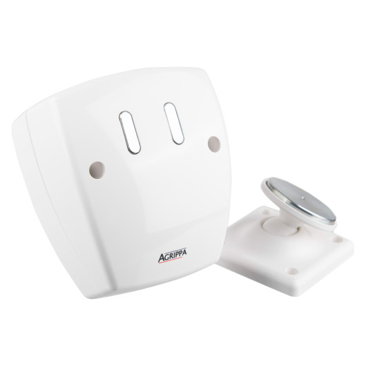 geofire agrippa acoustic fire door holder white shown angled with magnet and base visible on a white background