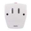 Front view of a white geofire agrippa acoustic fire door holder with two metallic parts and a small red detail