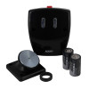 geofire agrippa acoustic fire door holder black with base plate batteries and circular rubber ring on white background