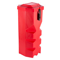 Red gloria extinguisher vehicle box shown from an angled view with black handle on the side