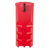 Side view of red gloria extinguisher vehicle box with lid and black latch