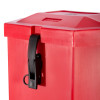 Top close up of red gloria extinguisher vehicle box showing black latch on side