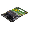 Angled view of a GP lithium long life battery in its original black and green packaging showing battery terminals and label
