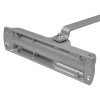 geze ts1000c overhead door closer silver showing the back side of the metal body with mounting holes and arm attachment