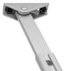 Silver bracket component of the geze ts1500 overhead door closer shown against a white background