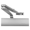 Front view of the silver geze ts1500 overhead door closer showing the arm and body components