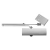 Silver geze ts1500 overhead door closer shown with bracket on a white background