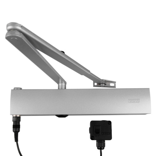 a front view of the geze ts4000e electro hydraulic hold open door closer with power block