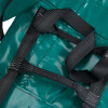 Close-up of black straps attached to a teal bariatric evacmat showing stitching and material texture