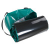 Partly unrolled bariatric evacmat in green and black material with carrying handles visible