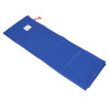 Blue bariatric slide sheet folded vertically with a small label and red fabric loop visible