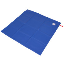 Blue bariatric slide sheet laid flat on a white background with a small label and red loop on one corner