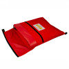 evac e pad with bag partially opened to show red material and a label with instructions