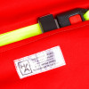 Close-up of the label on the hospital aids ski pad and storage bag showing brand name and safety information