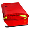 hospital aids ski pad and storage bag shown with part removed and folded inside the open red bag