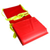 hospital aids ski pad and storage bag unrolled showing red padded surface and yellow straps