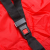 hospital aids ski sheet evacuation sheet showing black buckle with red press button on red fabric