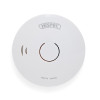 Front view of a hispec longlife optical smoke alarm showing the circular shape and central button