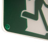 Close-up of the corner of a hispec 3w emergency sign light self test with a green and white colour scheme