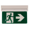 hispec 3w emergency sign light self test showing front with green running man and right arrow on white casing