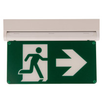 hispec 3w emergency sign light self test showing front with green running man and right arrow on white casing