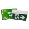 hispec 3w emergency sign light self test showing the sign and its green and white box with exit symbol and arrow