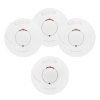 Group of four round white smoke and heat alarms from the radio interlinked sealed battery 3 smoke alarms 1 heat alarm kit