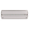 Front view of hispec universal led emergency bulkhead with clear ribbed cover and visible LED strip inside
