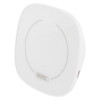 angled view of a hispec mains powered smart vape detector in white with a circular design on the front