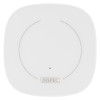 Front view of the hispec mains powered smart vape detector showing the white square device with rounded edges and a central circle