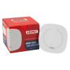Hispec mains powered smart vape detector device shown next to its red and white product box with branding