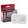 Hispec 10yr longlife battery carbon monoxide detector in white with its red and grey box visible behind it
